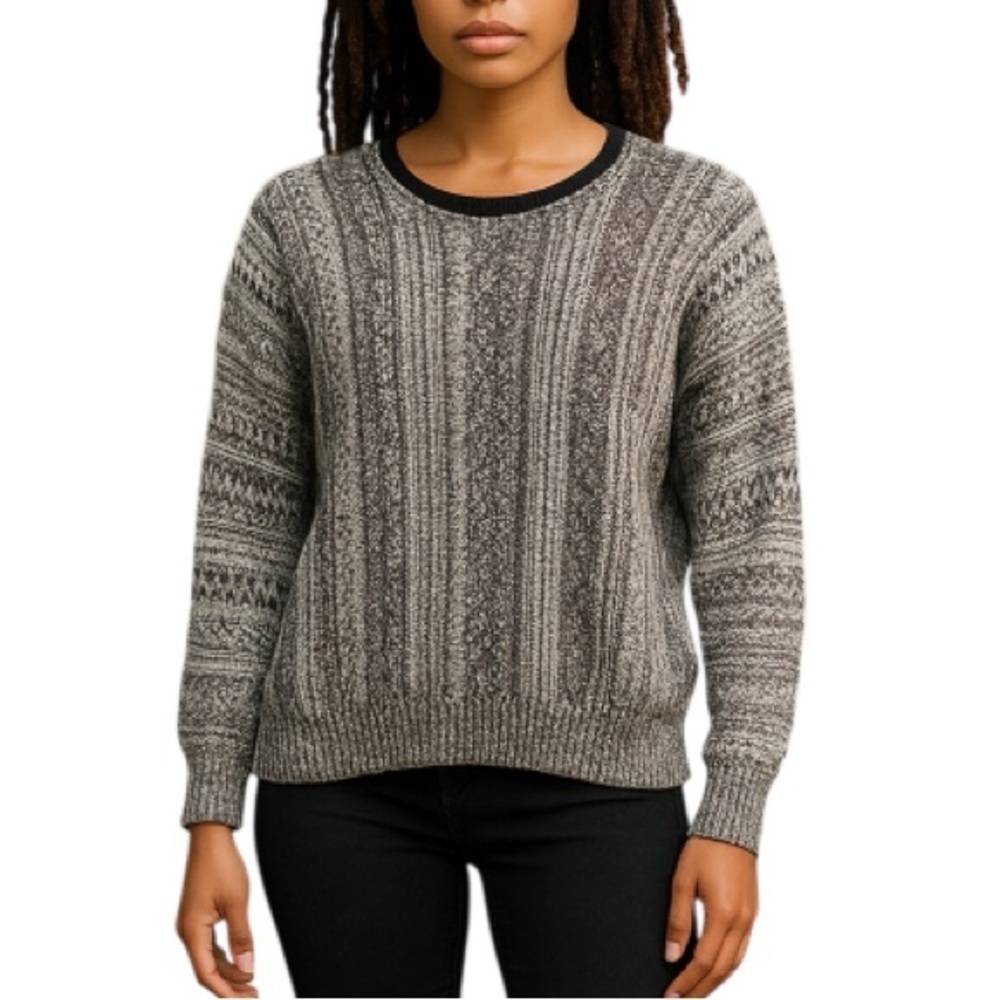 KATSUMI Ribbed Drop Shoulder Knit Sweater Black Mix Leather Trim Mobwife M/L